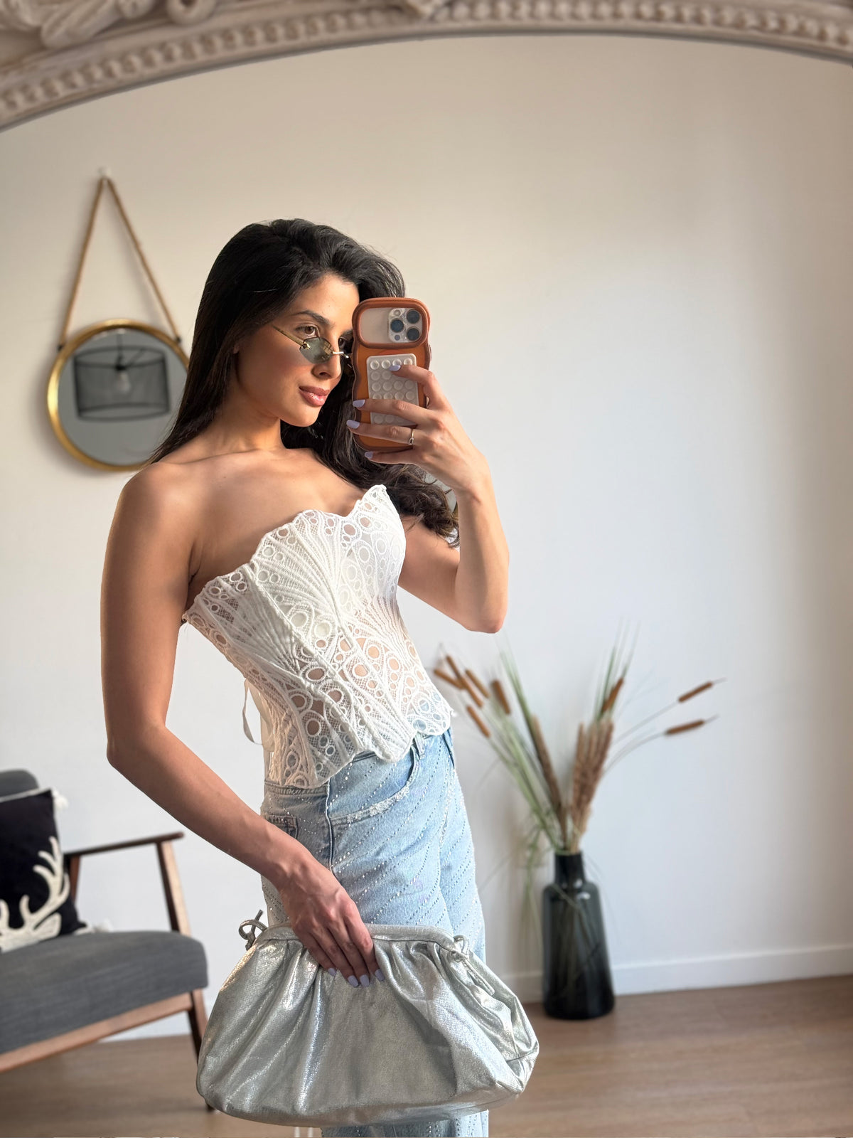 Corset Bustier Blanc Dentelle Ajourée