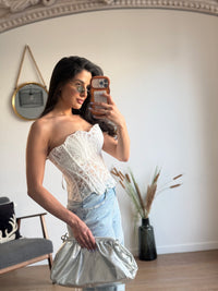 Corset Bustier Blanc Dentelle Ajourée