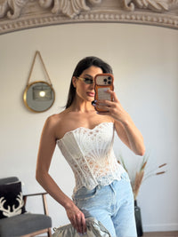 Corset Bustier Blanc Dentelle Ajourée