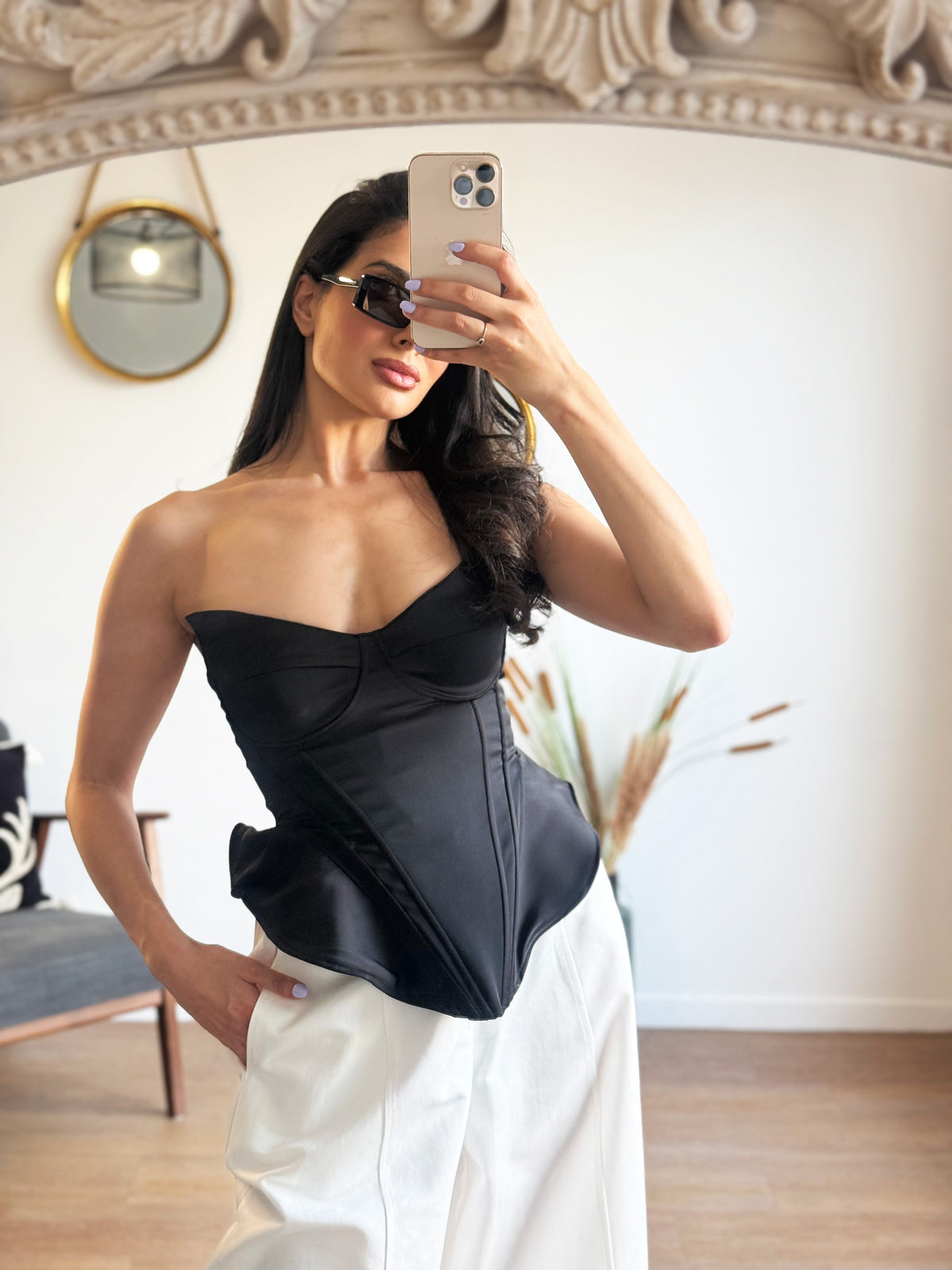 Corset Bustier Noir Satiné Structuré
