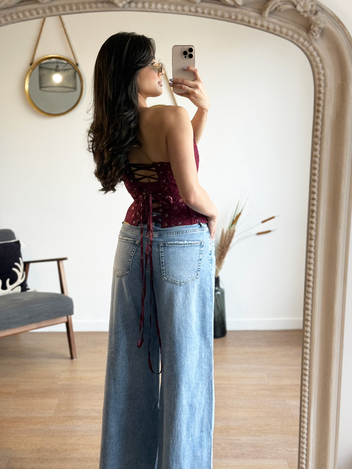 Corset Bustier Bordeaux Dentelle Ajourée