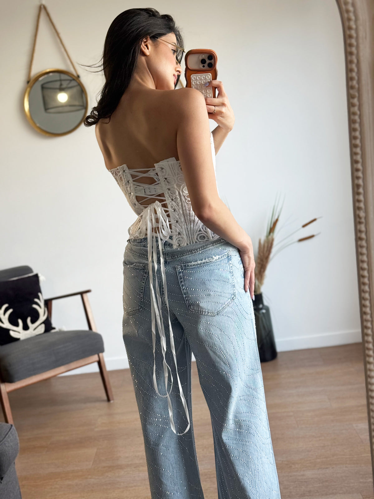 Corset Bustier Blanc Dentelle Ajourée
