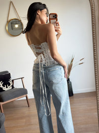 Corset Bustier Blanc Dentelle Ajourée