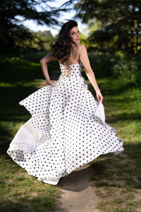 Robe longue bustier à pois noire et blanche