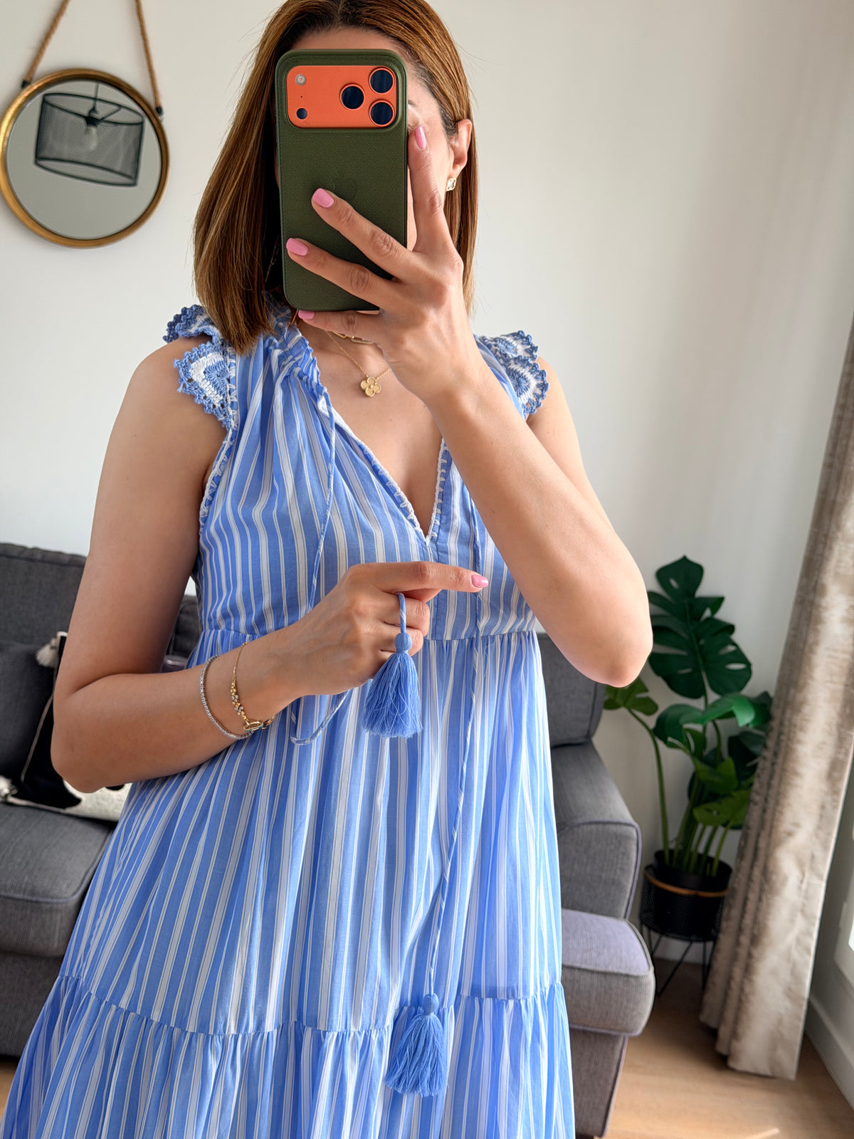 Robe Longue Rayée Bleu Ciel
