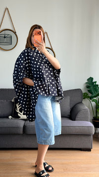 Chemise Oversize à Pois – Noir