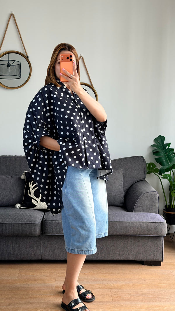 Chemise Oversize à Pois – Noir