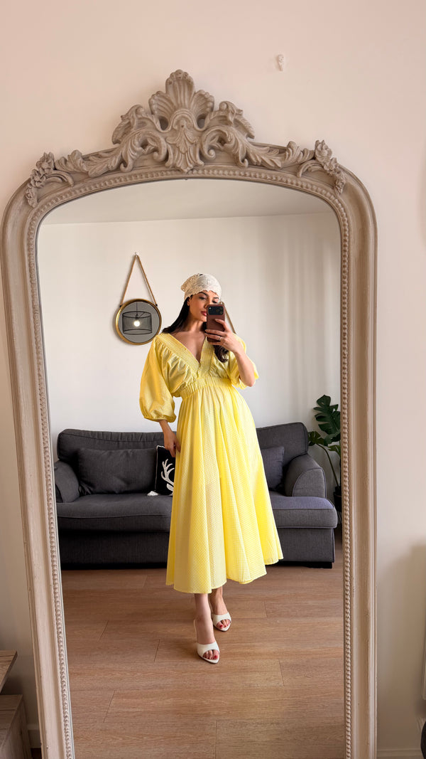 Robe longue vichy – Jaune pastel