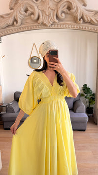Robe longue vichy – Jaune pastel