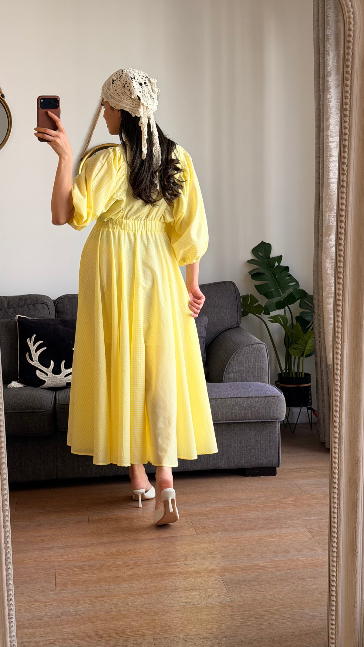 Robe longue vichy – Jaune pastel