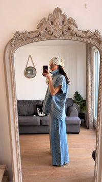Veste oversize en denim à pois – Bleu ciel