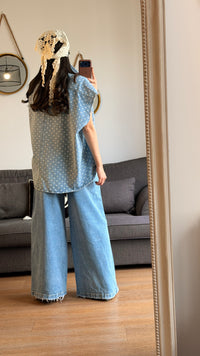 Veste oversize en denim à pois – Bleu ciel