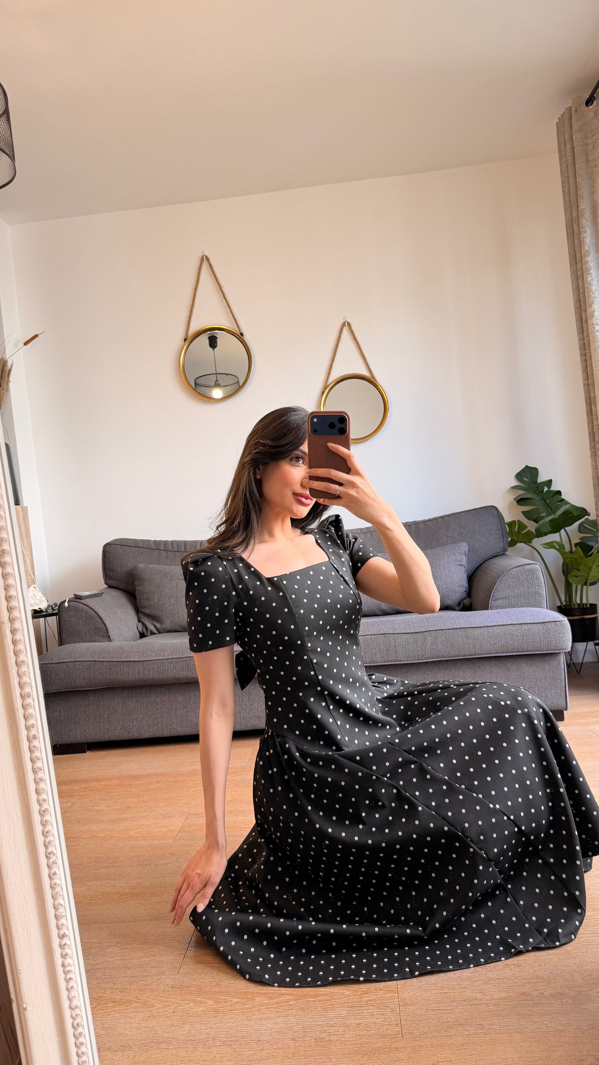 Robe midi à pois – Noir