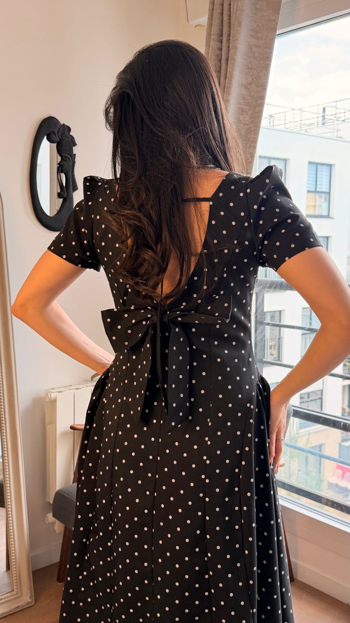 Robe midi à pois – Noir