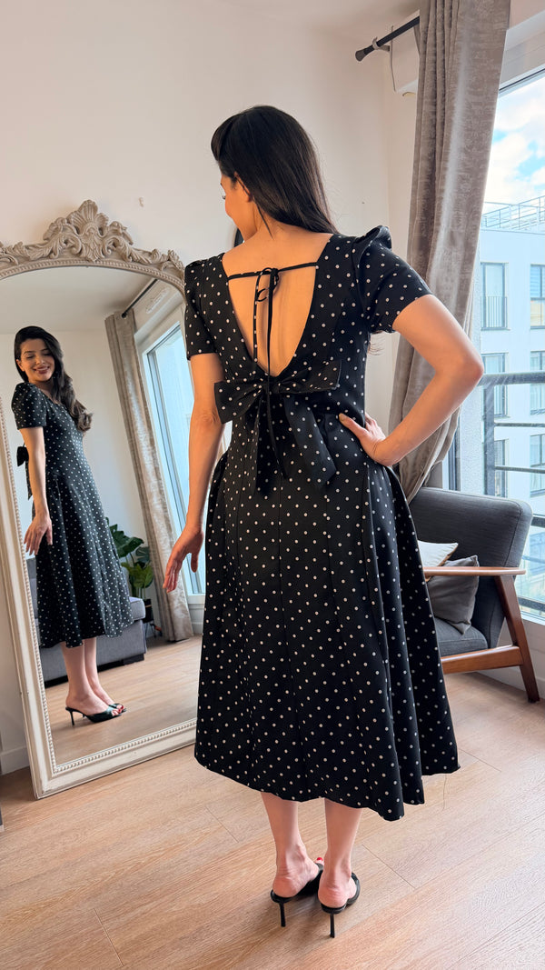 Robe midi à pois – Noir