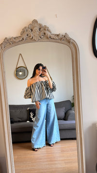 Top épaules dénudées rayé – Bleu marine & blanc
