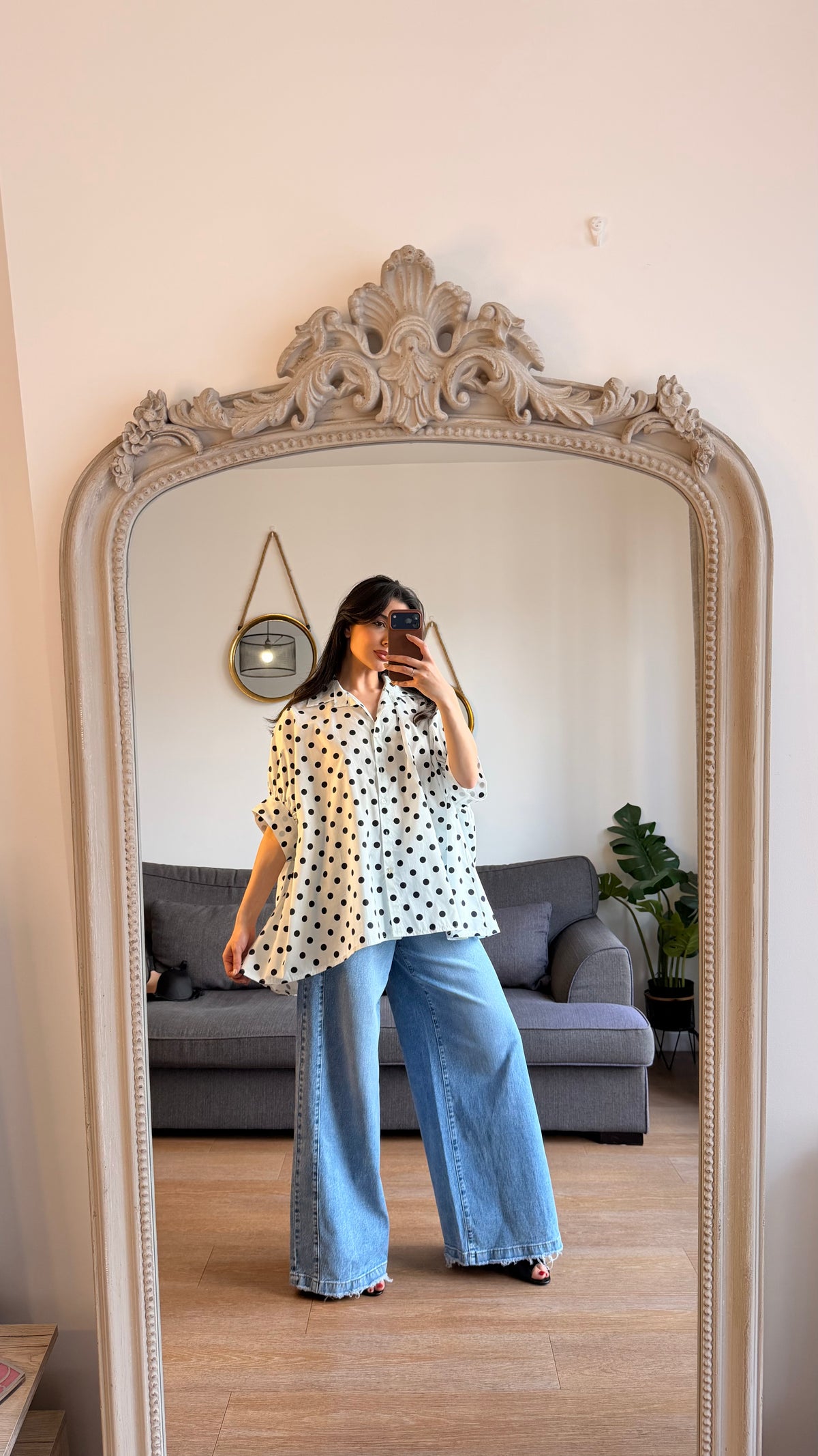 Chemise oversize à pois – Blanc