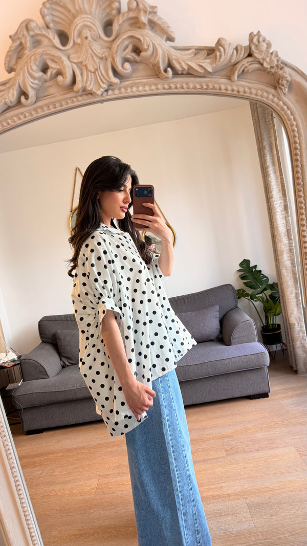 Chemise oversize à pois – Blanc