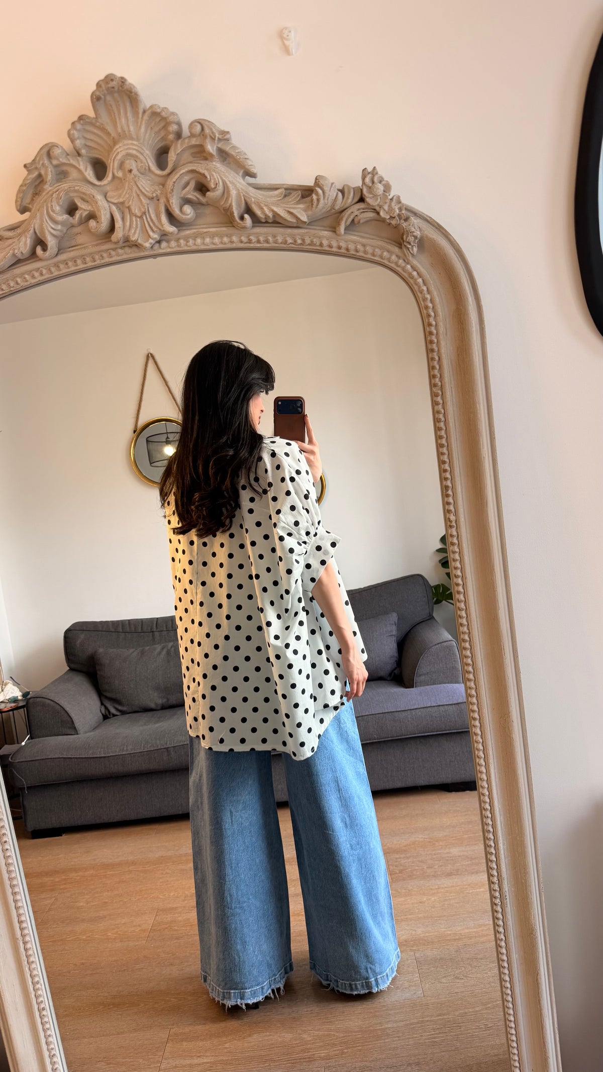 Chemise oversize à pois – Blanc
