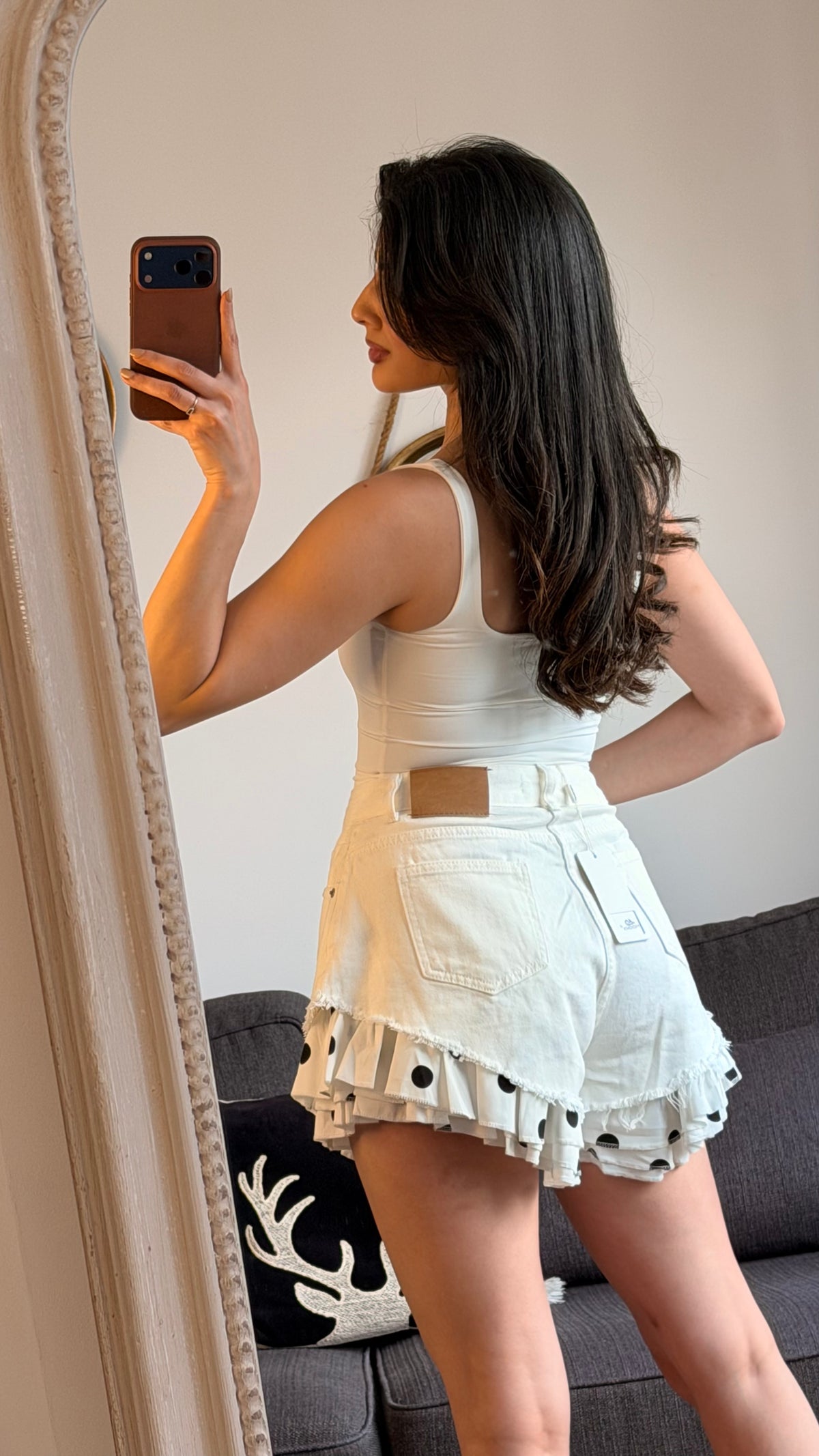 Short en denim à volants – Blanc