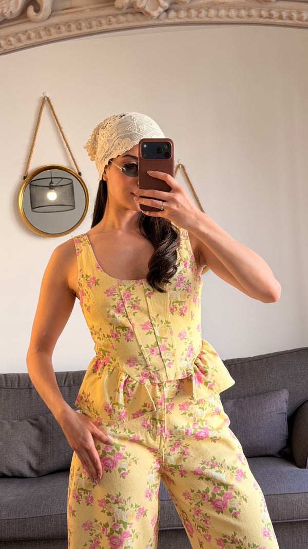 Ensemble floral jaune – Top & pantalon