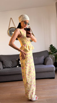 Ensemble floral jaune – Top & pantalon