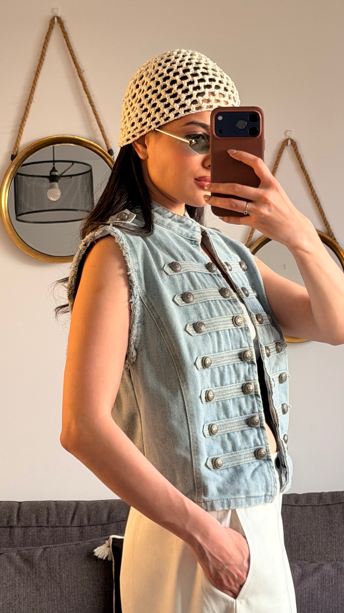 Veste Sans Manches en Jean Bleu Clair