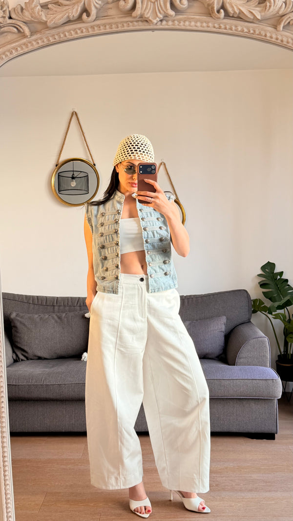 Veste Sans Manches en Jean Bleu Clair