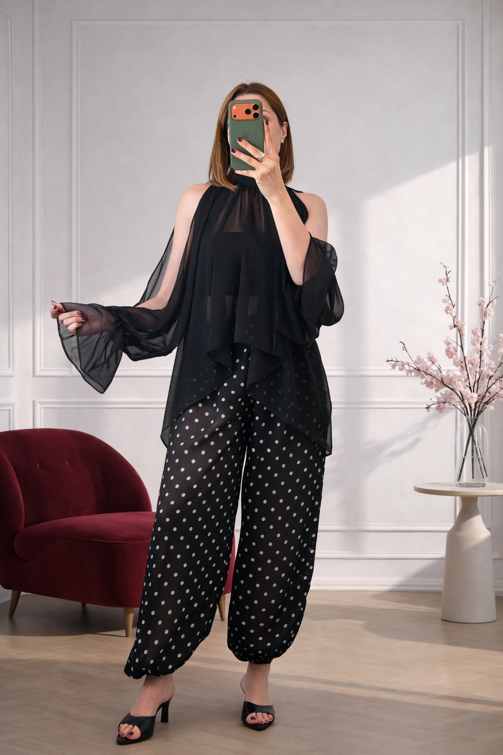 Pantalon fluide à pois