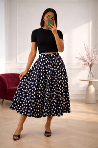 Jupe midi fluide à pois