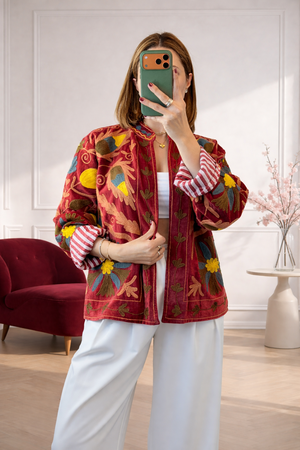 Veste brodée bordeaux