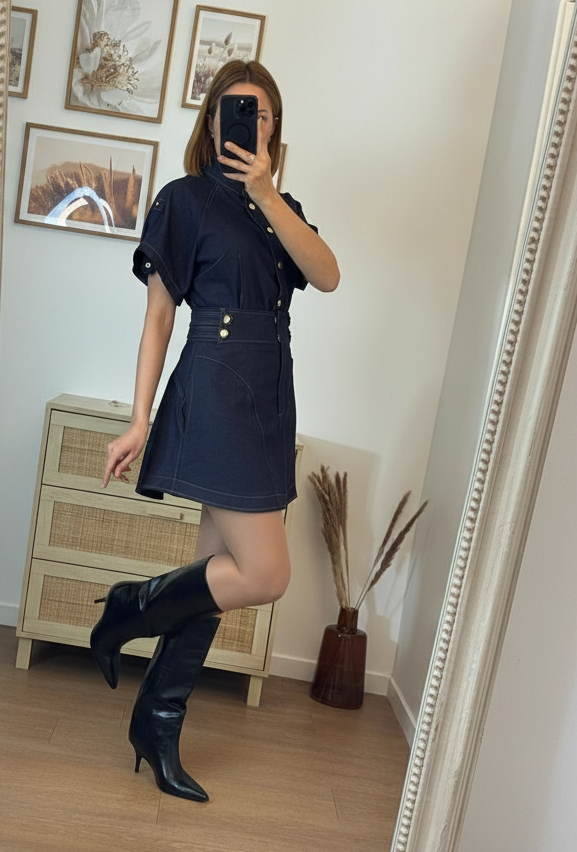 Ensemble bleu cintrée