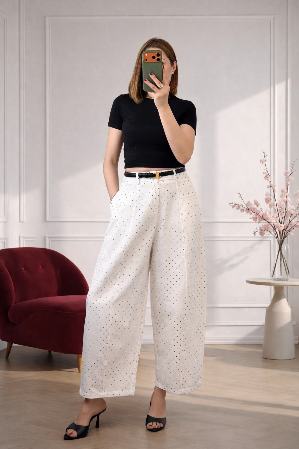 Pantalon large à pois